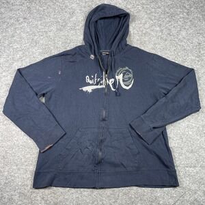 Vintage Y2K Quiksilver Hoodie Mens L Navy Blue Full Zip Embroidered Wave Surf